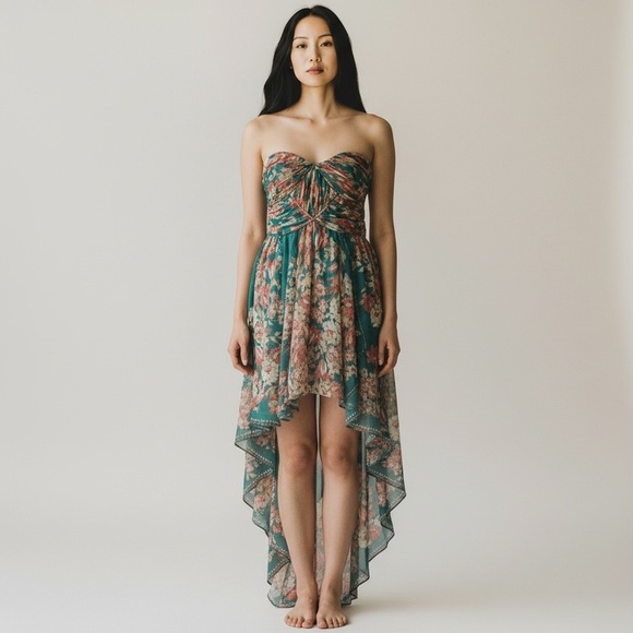 Pearl by Georgina Chapman Strapless Floral Handkerchief Hem Dress - Picture 2 of 14